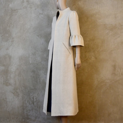 8 – Bell Sleeve Coat in White Silk Boucle