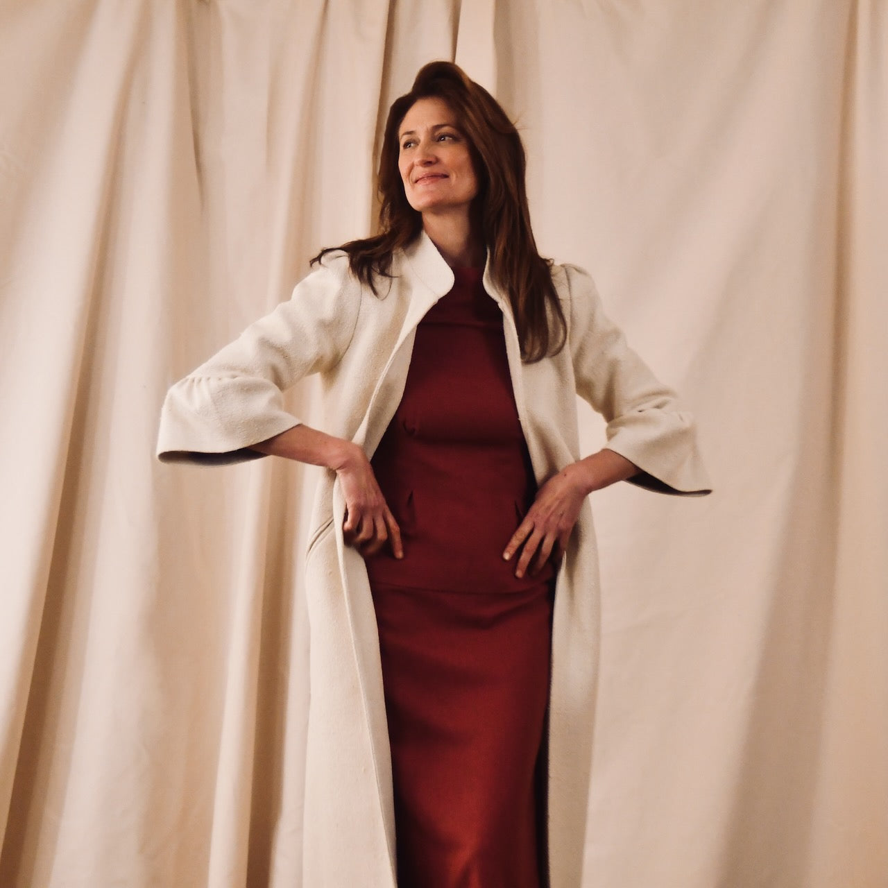 Bespoke Bell Sleeve Coat in White Silk