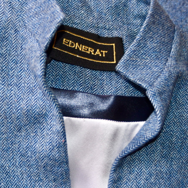 Skirted Hourglass Coat in Denim Blue Tweed – Fabric Detail