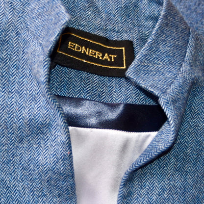 Skirted Hourglass Coat in Denim Blue Tweed – Fabric Detail
