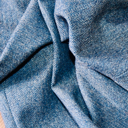 The Delany Coat in Denim Blue Lambswool Herringbone Tweed