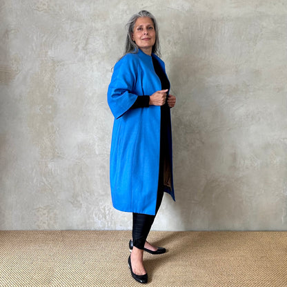 Blue Silk Cocoon Coat