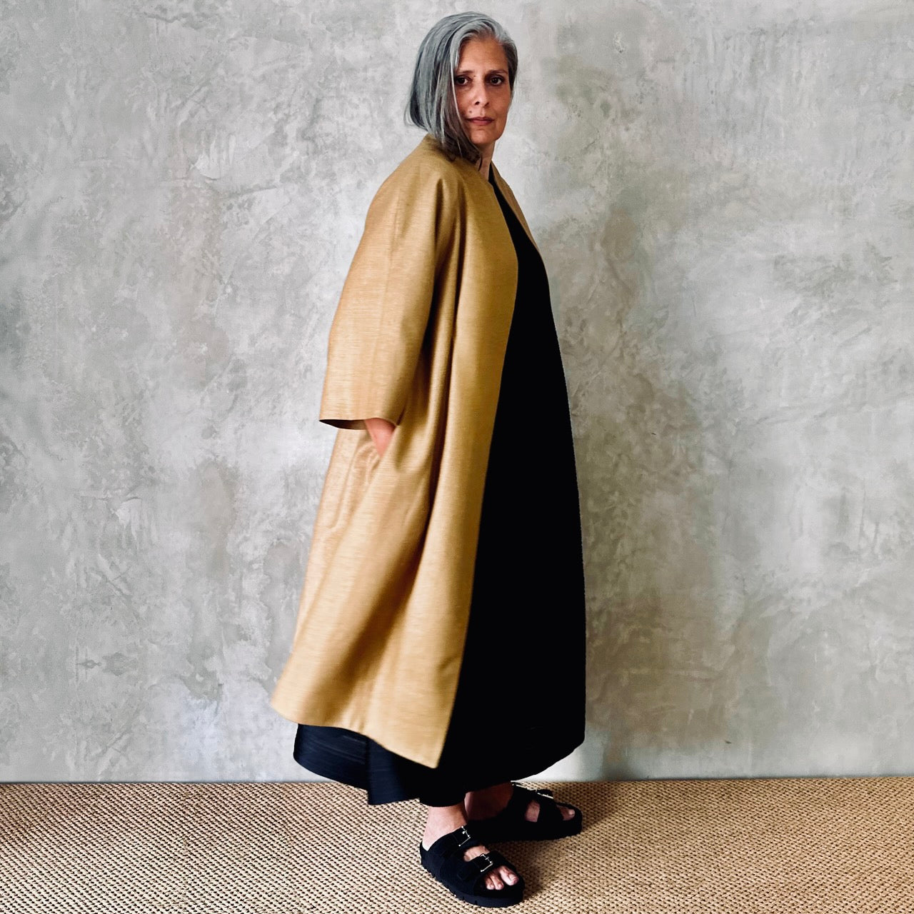 Tan Silk Cocoon Coat