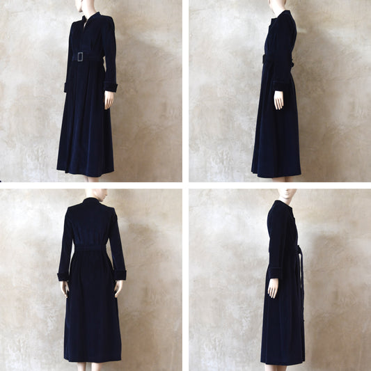 The Skirted Hourglass Coat in Dark Navy Velvet