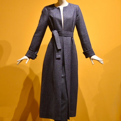 8 – The Downing Coat in Denim Blue Herringbone Lambswool Tweed