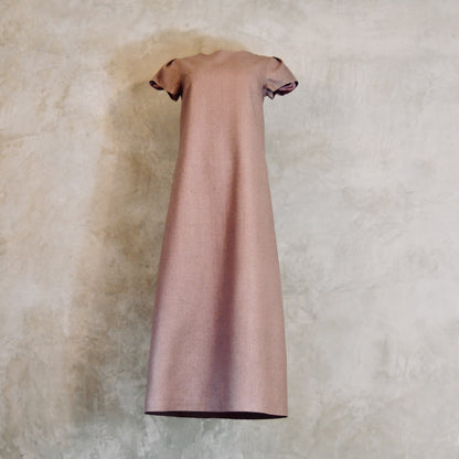 An A-Line Cap Sleeve Dress in muted pink Silk Matka. Handmade in Britain.
