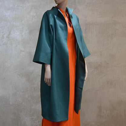 14 - Cocoon Coat in Emerald Silk Matka