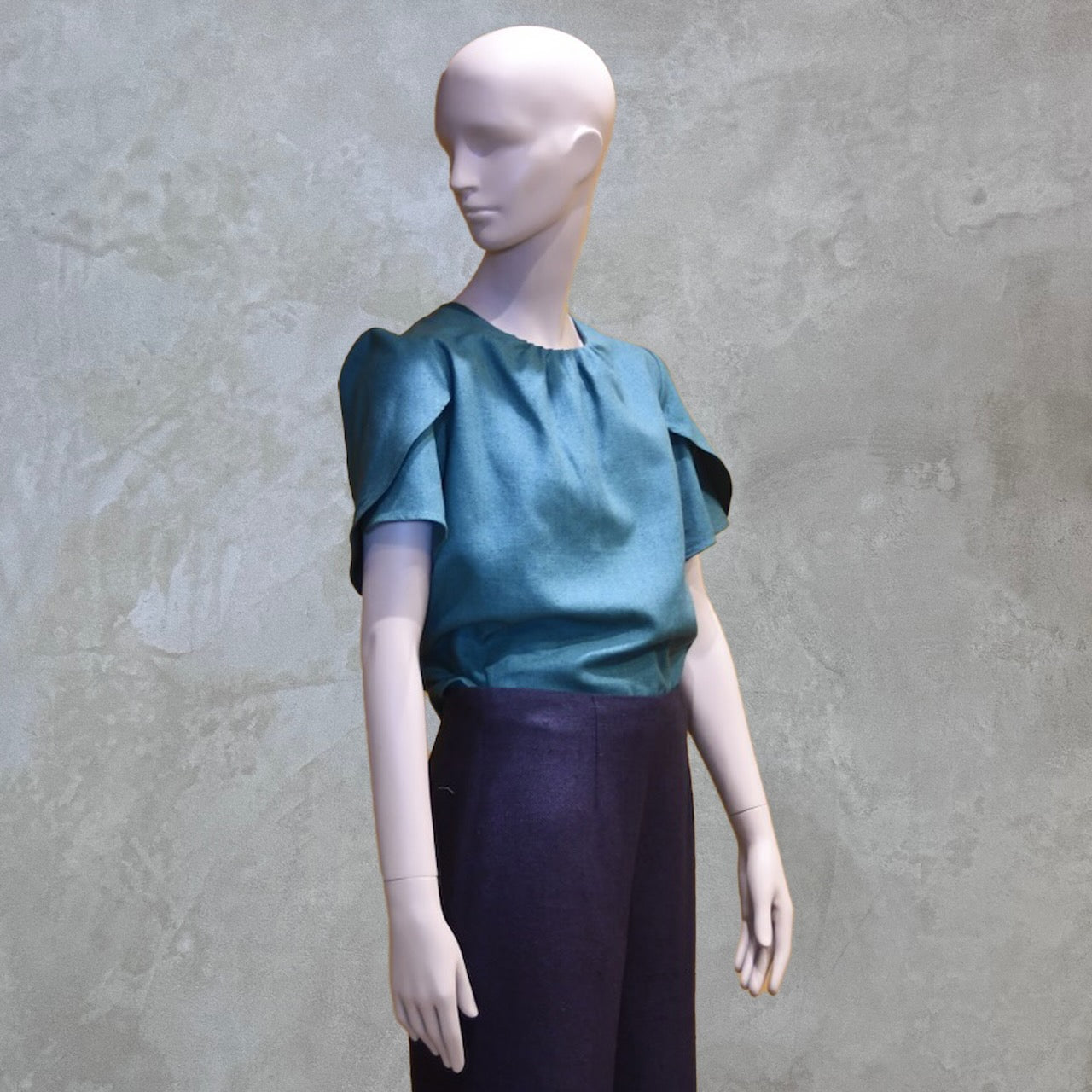Emerald Green Tulip Sleeve Silk Summer Top