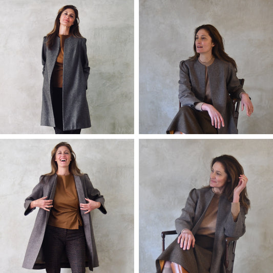 Shoulder Detail Trapeze Coat in Fawn Merino Flannel