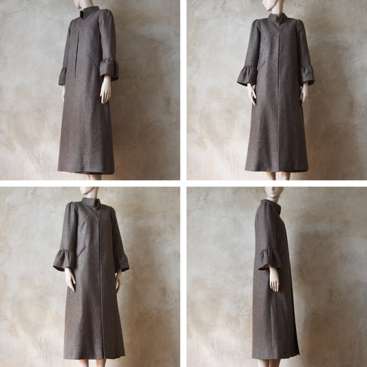 Bell Sleeve A-Line Coat in Fawn Herringbone Merino Flannel