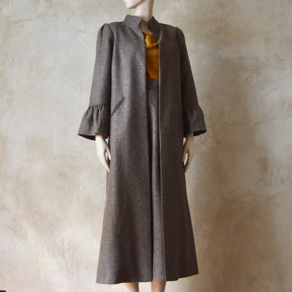 Abrigo de corte en A de tweed azul denim con manga de campana