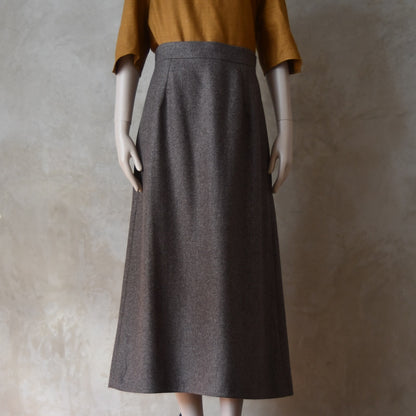 The Waisted A-Line Skirt in Fawn Herringbone Merino Flannel