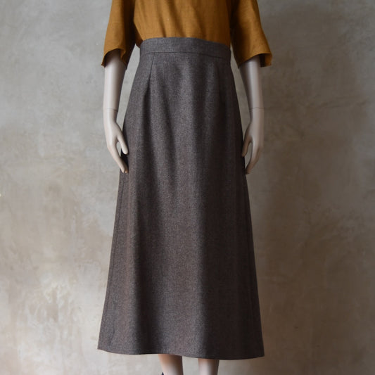 The Waisted A-Line Skirt in Fawn Herringbone Merino Flannel