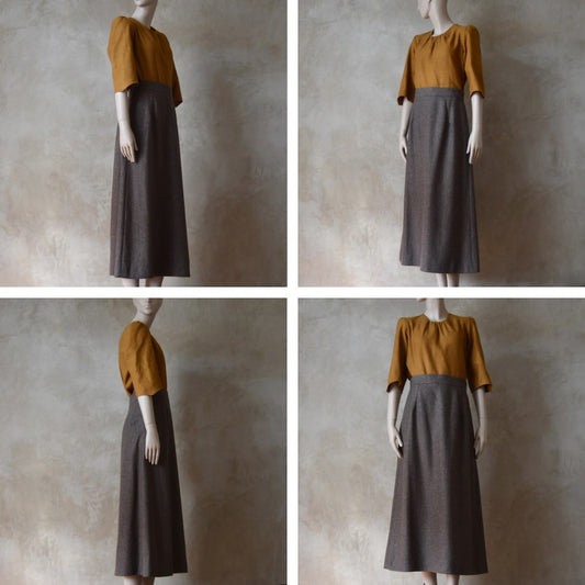The Waisted A-Line Skirt in Fawn Herringbone Merino Flannel