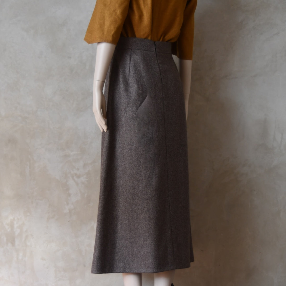 The Waisted A-Line Skirt in Fawn Herringbone Merino Flannel