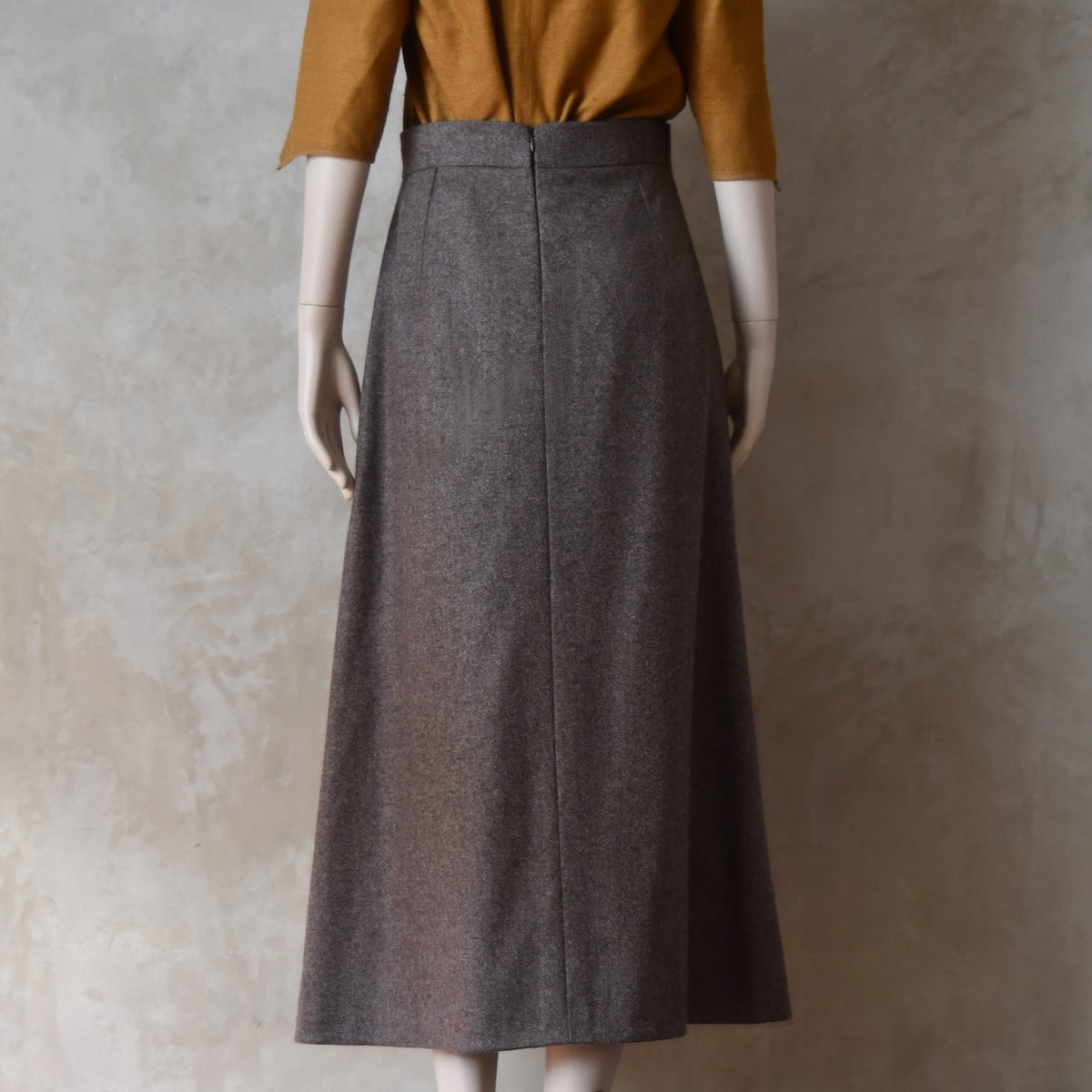 The Waisted A-Line Skirt in Fawn Herringbone Merino Flannel