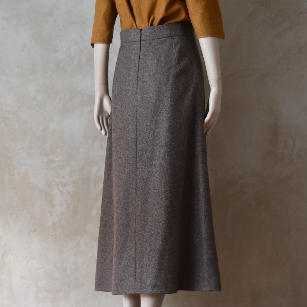 The Waisted A-Line Skirt in Fawn Herringbone Merino Flannel