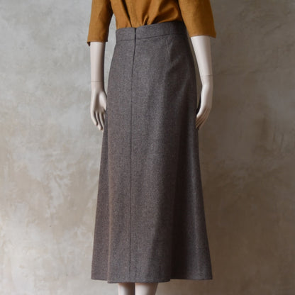 The Waisted A-Line Skirt in Fawn Herringbone Merino Flannel