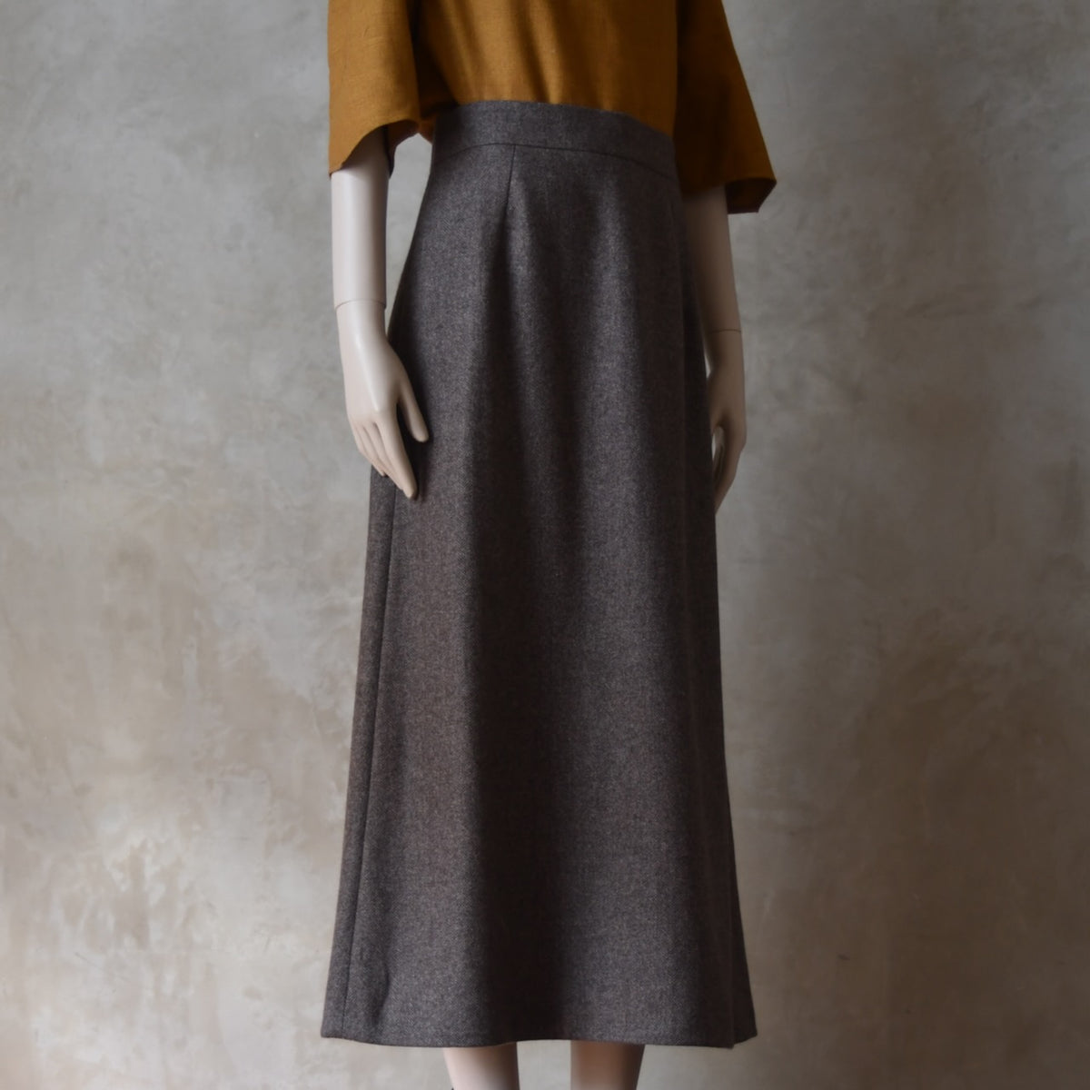 The Waisted A-Line Skirt in Fawn Herringbone Merino Flannel