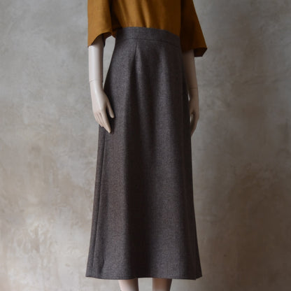 The Waisted A-Line Skirt in Fawn Herringbone Merino Flannel