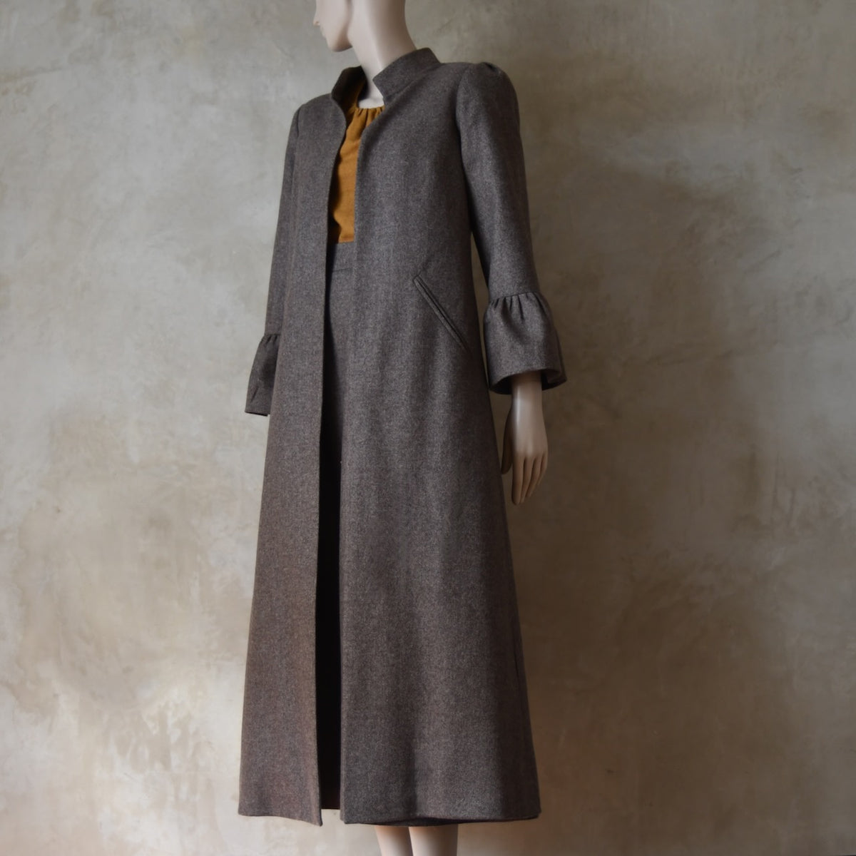 The Waisted A-Line Skirt in Fawn Herringbone Merino Flannel