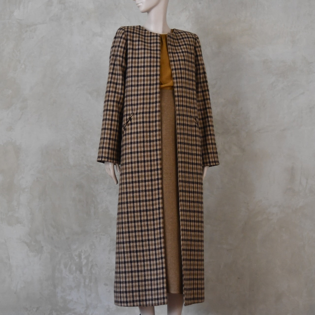 A-Line Coat in Pure Merino Fox Flannel Brown Gunclub Check