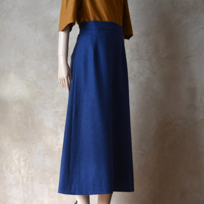 The Waisted A-Line Skirt in French Blue Merino Flannel