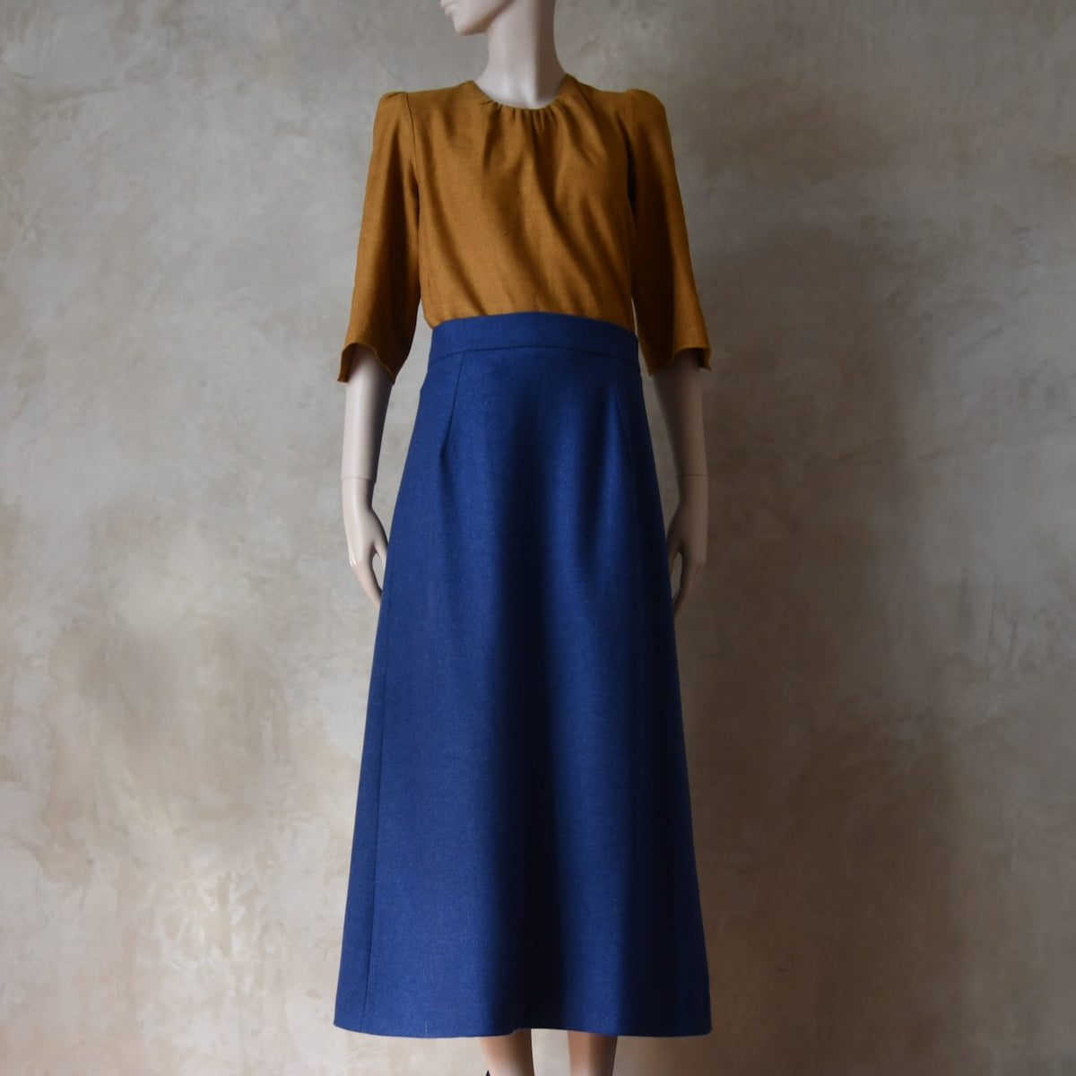 The Waisted A-Line Skirt in French Blue Merino Flannel