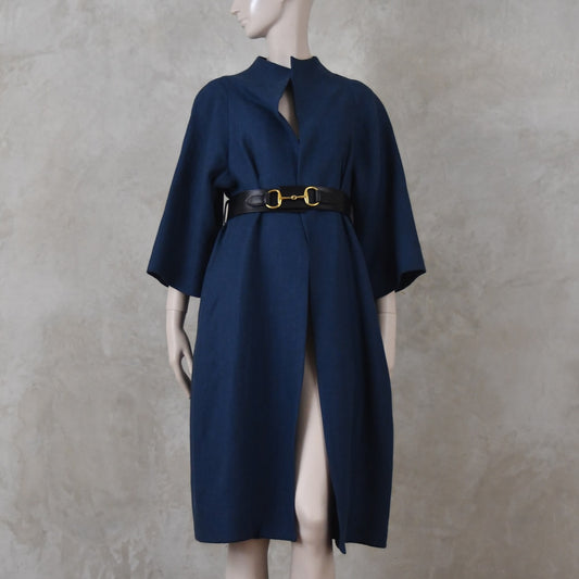 The Cocoon Coat in Navy Midweight Linen