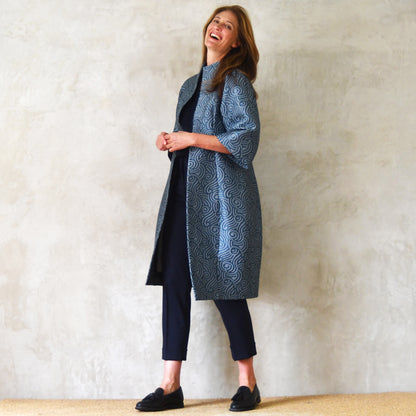 The Frink Coat in a Teal Swirl Silk Mix Brocade