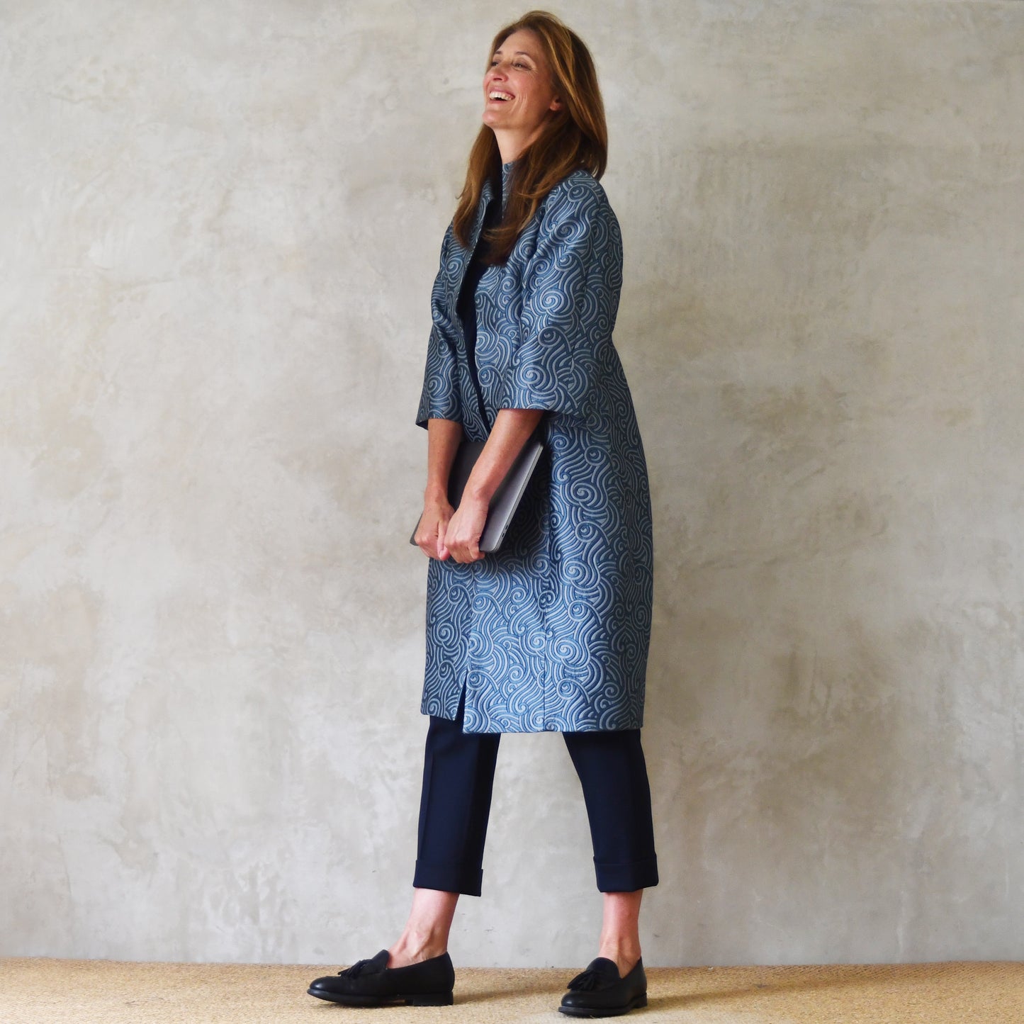 The Frink Coat in a Teal Swirl Silk Mix Brocade