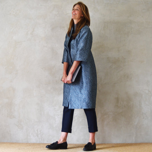 8 – The Frink Coat in a Teal Swirl Silk Mix Brocade