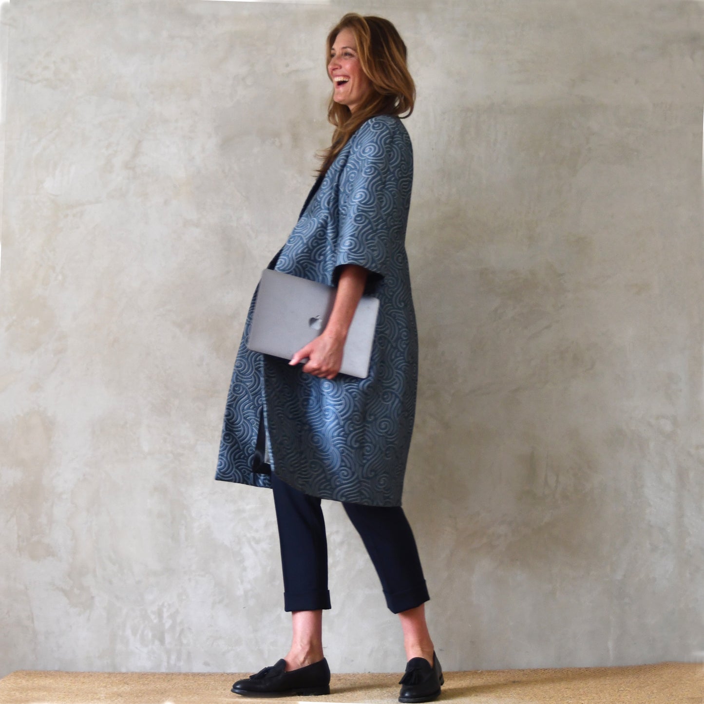 The Frink Coat in a Teal Swirl Silk Mix Brocade