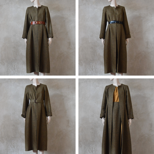 The Skirted Hourglass Coat in Orange-Green Tweed