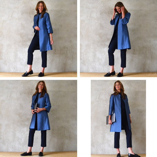 Trapeze Swing Coat in Blue Flower Brocade