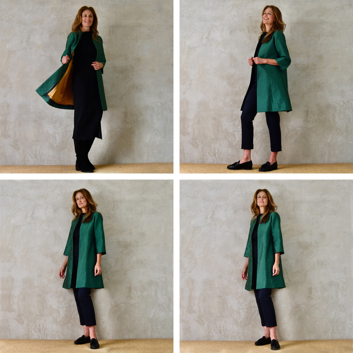 Trapeze Swing Coat in Emerald Flower Brocade