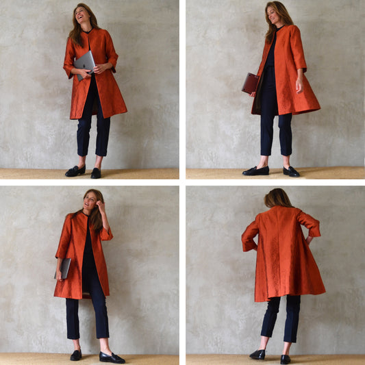Trapeze Swing Coat in Orange Flower Brocade