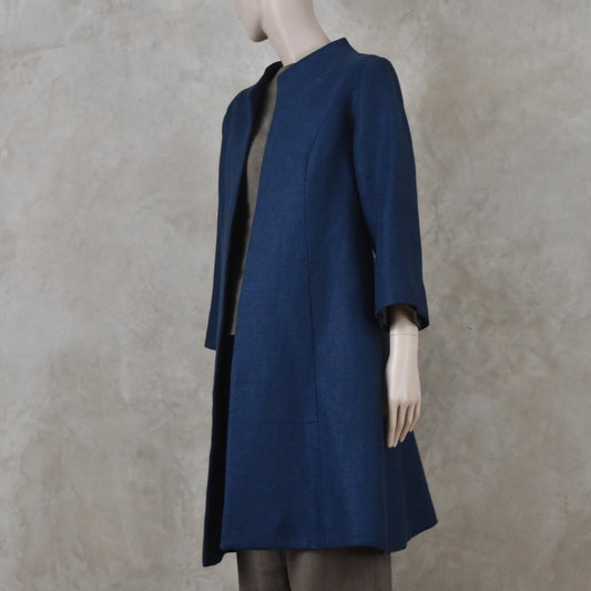 Trapeze Swing Coat in Navy Heavier Weight Linen