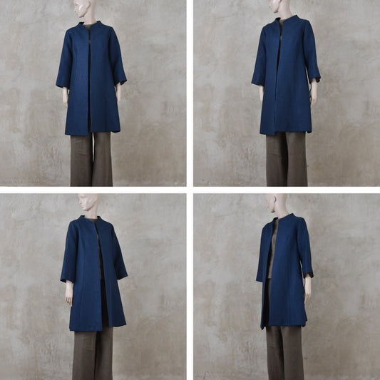 Trapeze Swing Coat in Navy Heavier Weight Linen