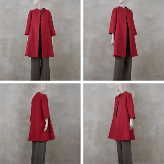 Trapeze Swing Coat in Deep Red Heavier Weight Linen