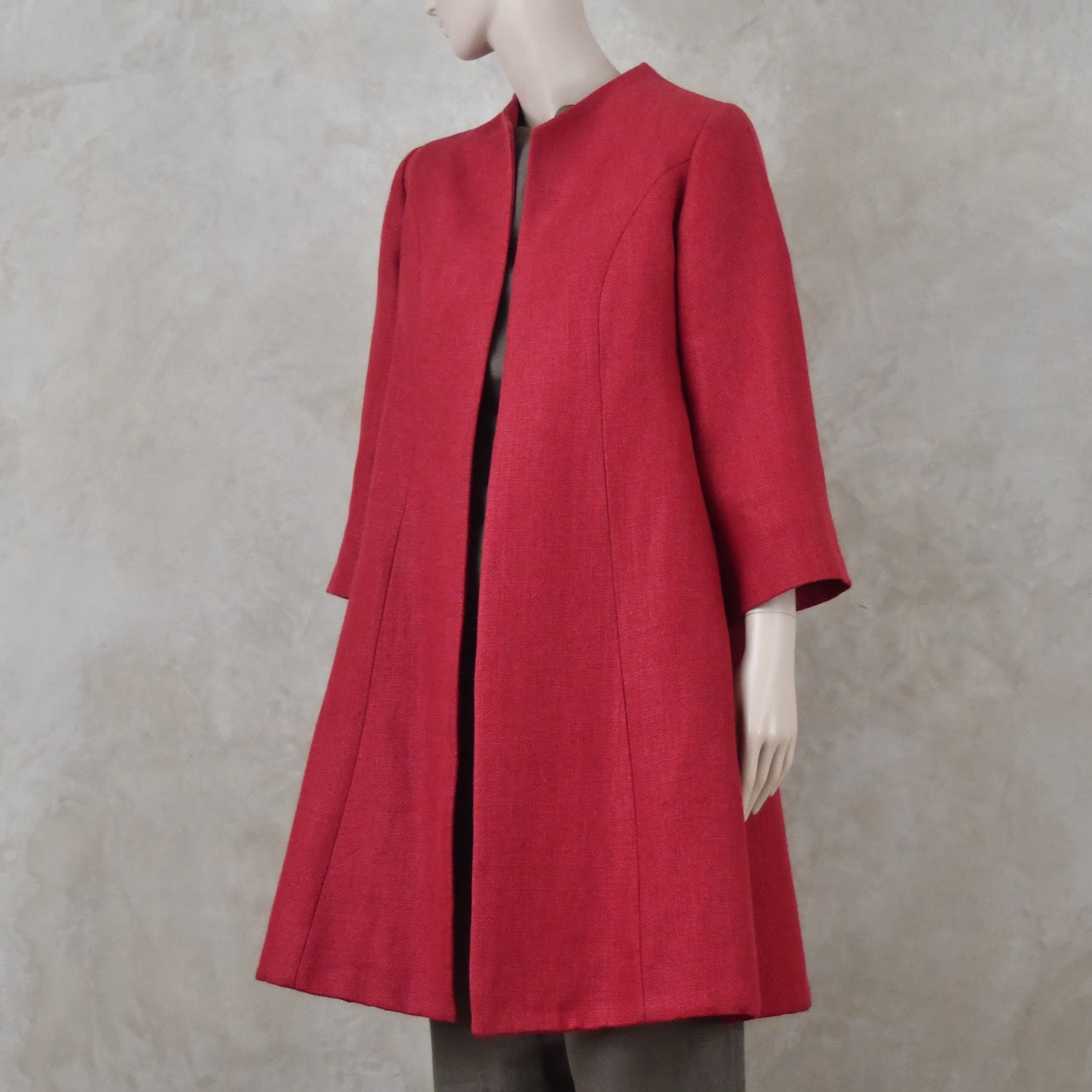 Trapeze Swing Coat in Deep Red Heavier Weight Linen