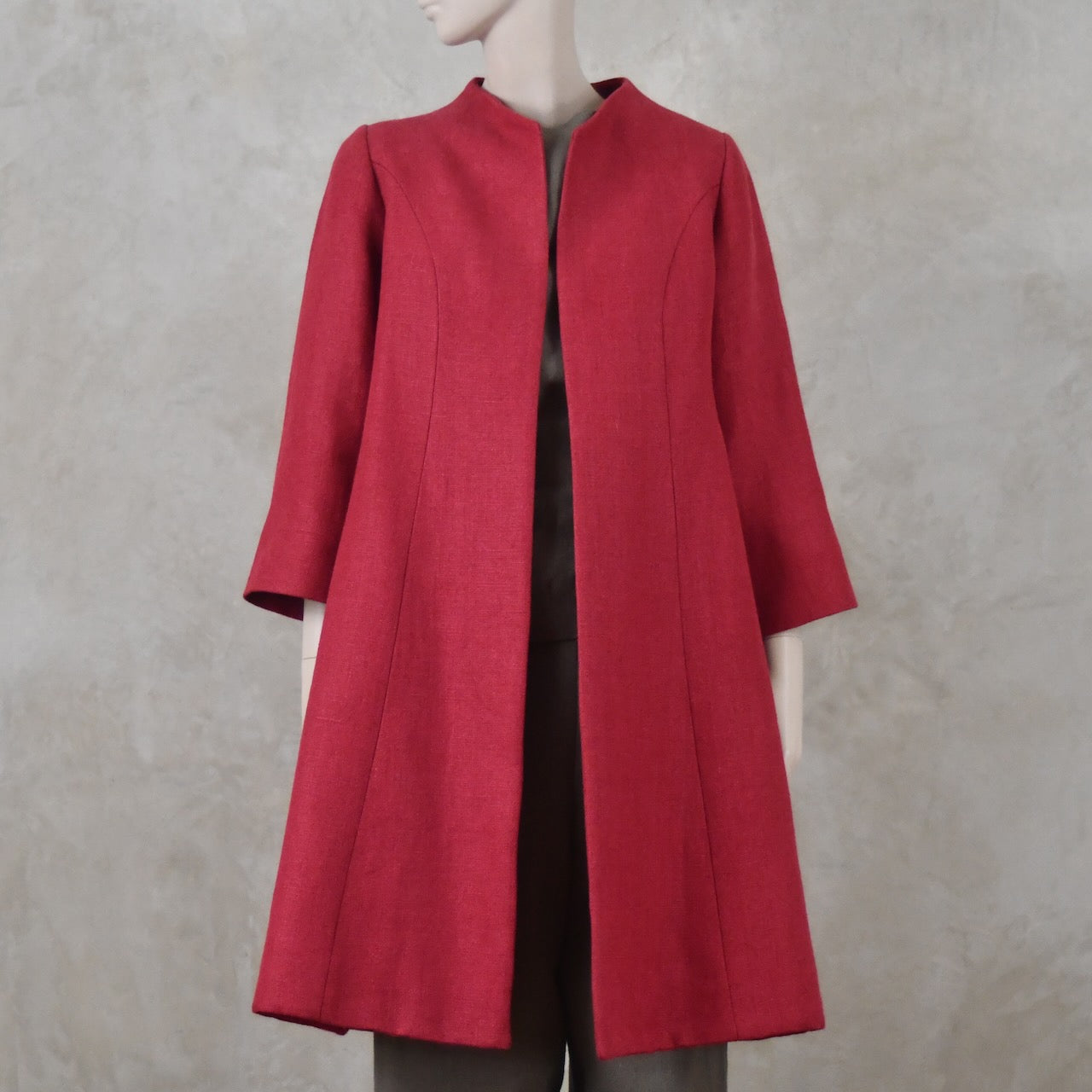 Trapeze Swing Coat in Deep Red Heavier Weight Linen