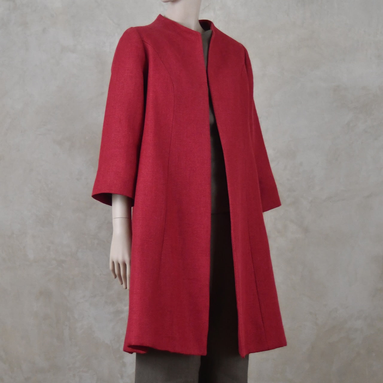 Trapeze Swing Coat in Deep Red Heavier Weight Linen