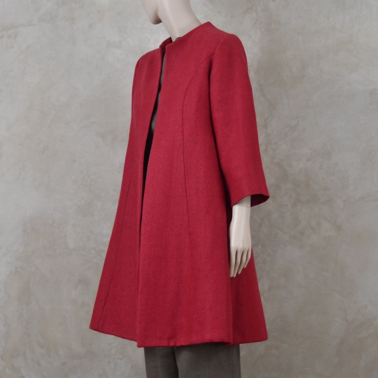 Trapeze Swing Coat in Deep Red Heavier Weight Linen