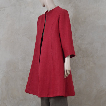 Trapeze Swing Coat in Deep Red Heavier Weight Linen