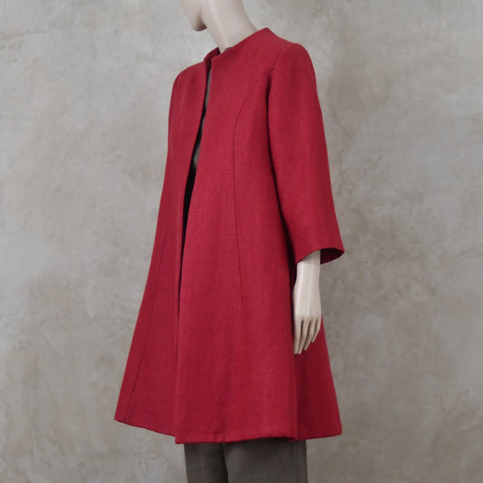 Trapeze Swing Coat in Deep Red Heavier Weight Linen