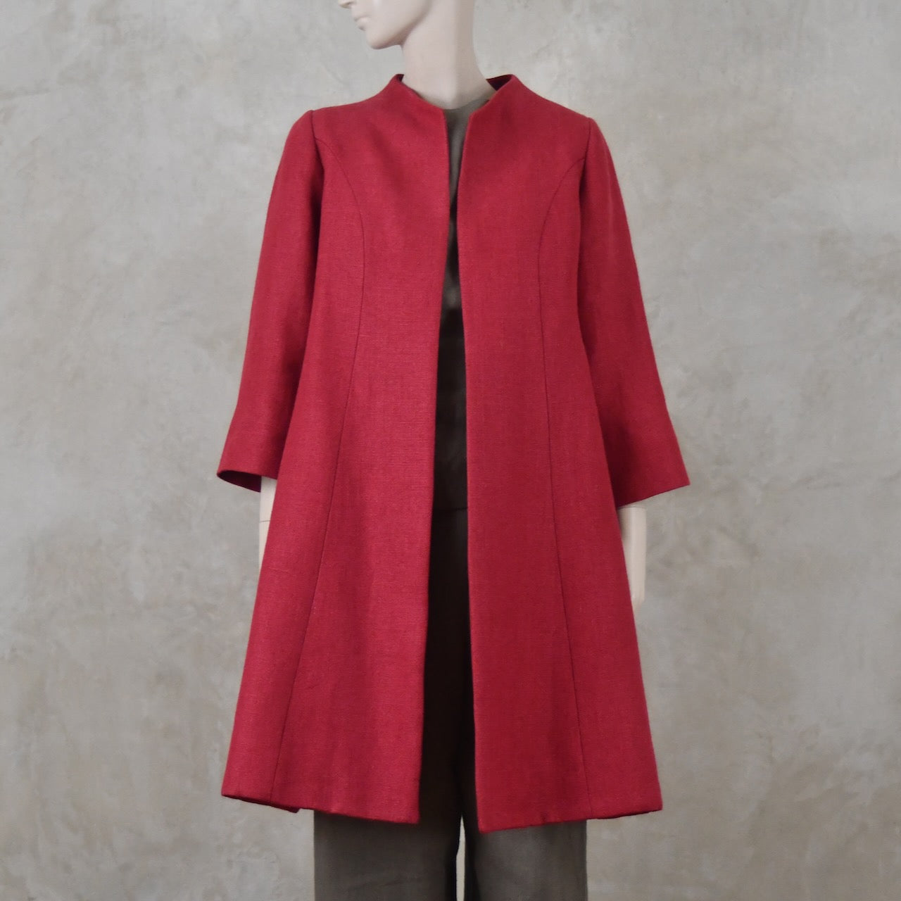 Trapeze Swing Coat in Deep Red Heavier Weight Linen