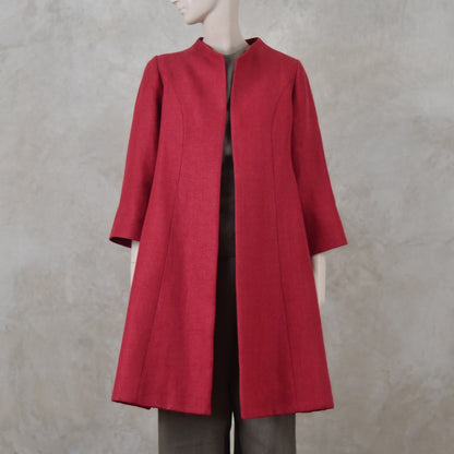 Trapeze Swing Coat in Deep Red Heavier Weight Linen