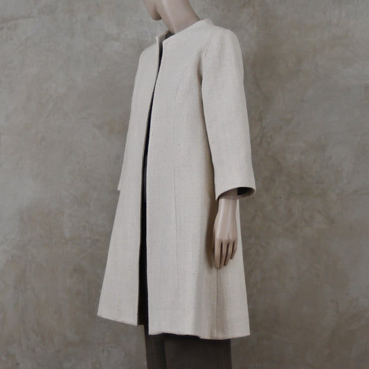 Trapeze Swing Coat in White Silk Boucle