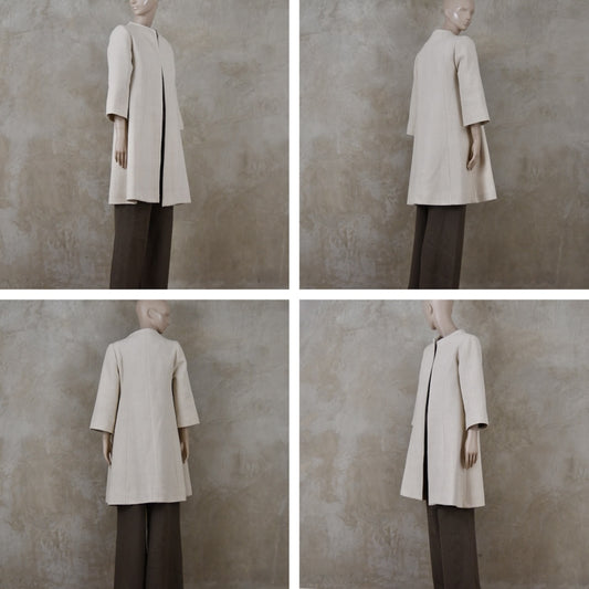 Trapeze Swing Coat in White Silk Boucle